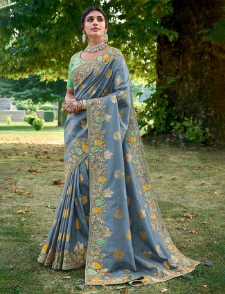 Dazzling light blue saree in silk